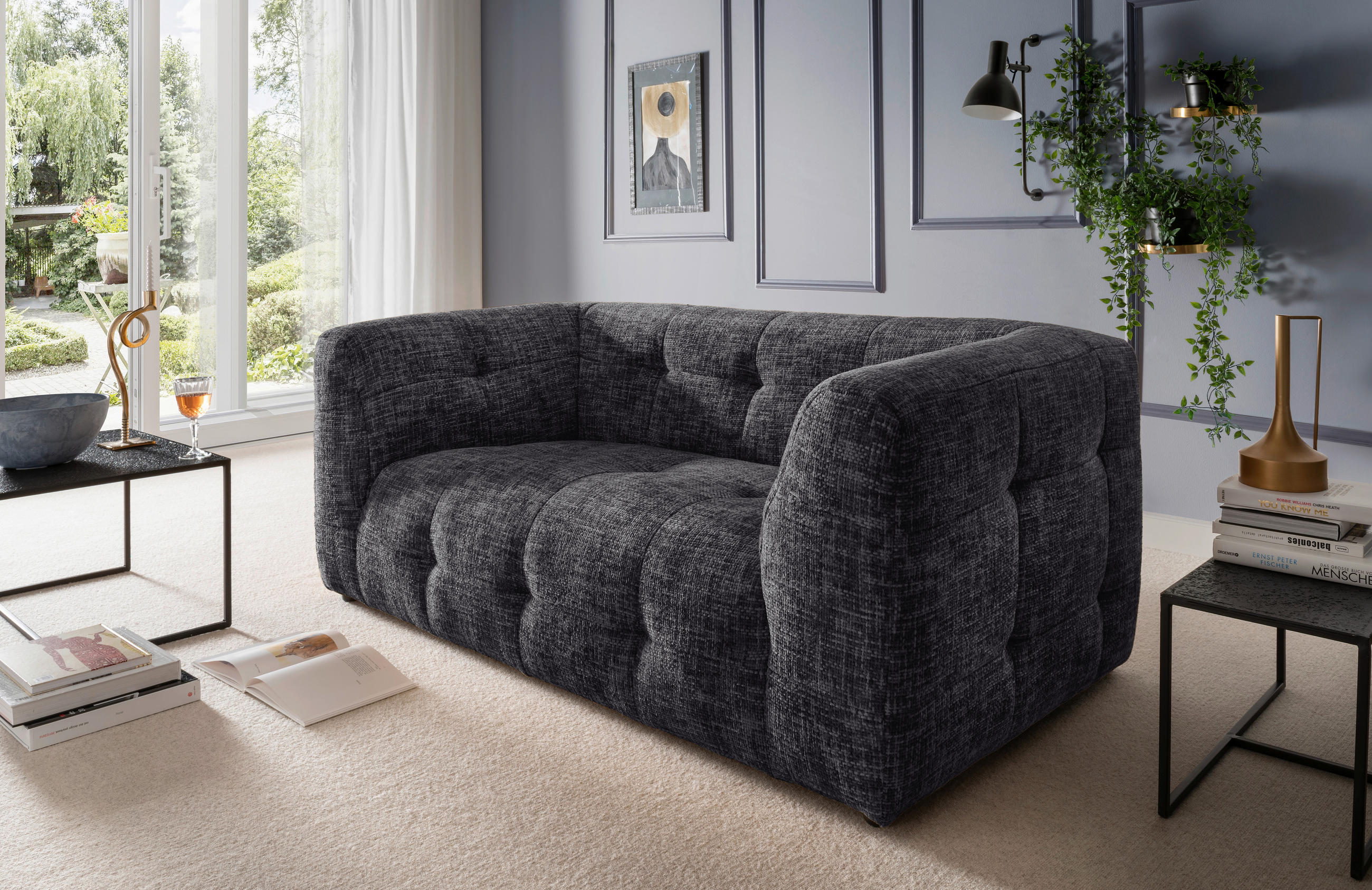 2-SITZER-SOFA Struktur Schwarz  - Schwarz, Design, Kunststoff/Textil (184/72/95cm) - Livetastic