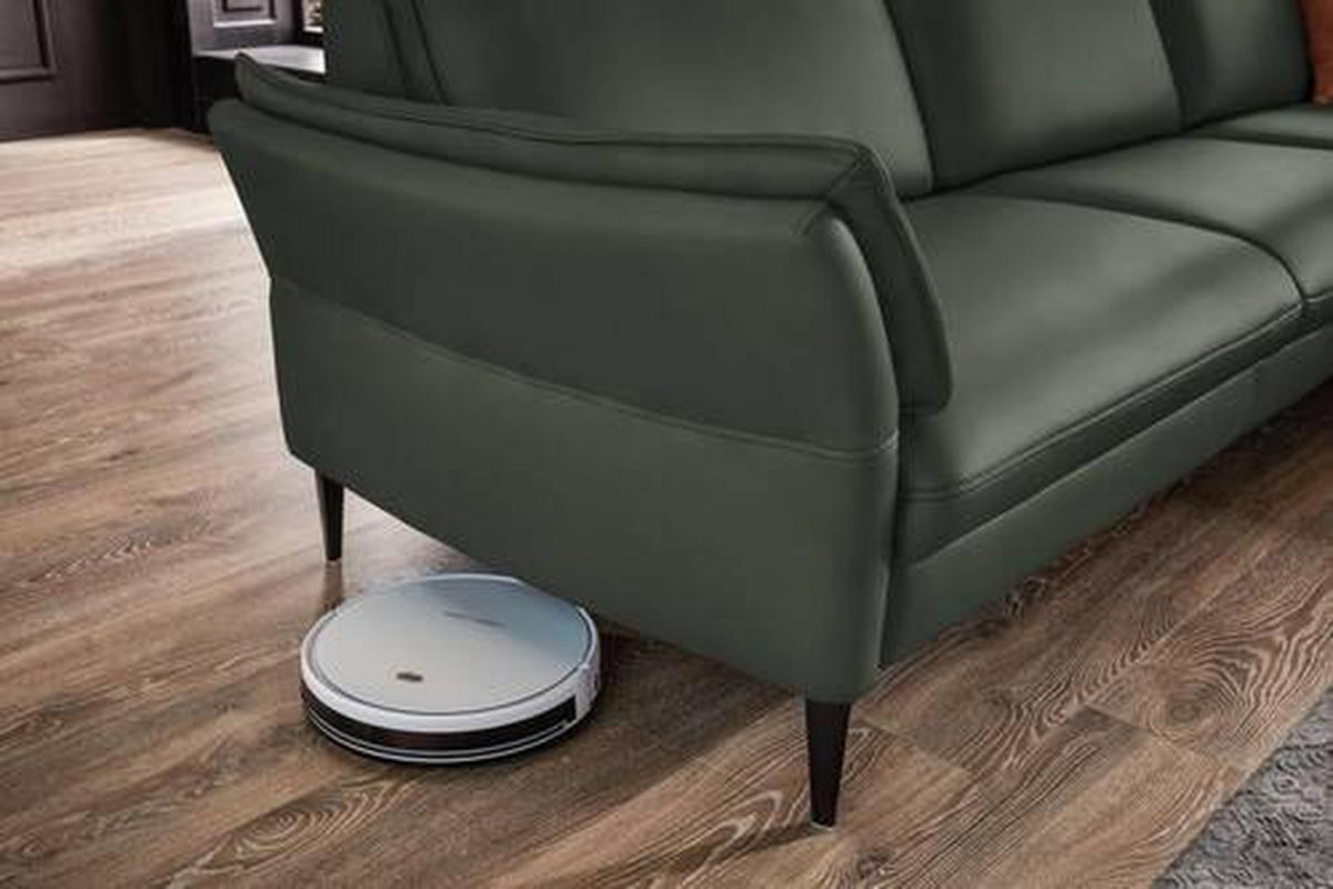 ECKSOFA in Echtleder Olivgrün  - Schwarz/Olivgrün, Design, Leder/Metall (334/172cm) - Valdera
