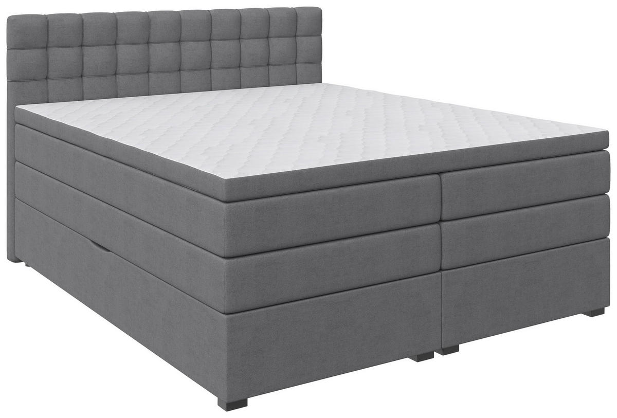 BOXSPRINGBETT 200/200 cm,  in Grau, Bettkasten, Topper, Matratzen, H3 = fest  - Schwarz/Grau, KONVENTIONELL, Kunststoff/Textil (200/200cm) - Boxxx