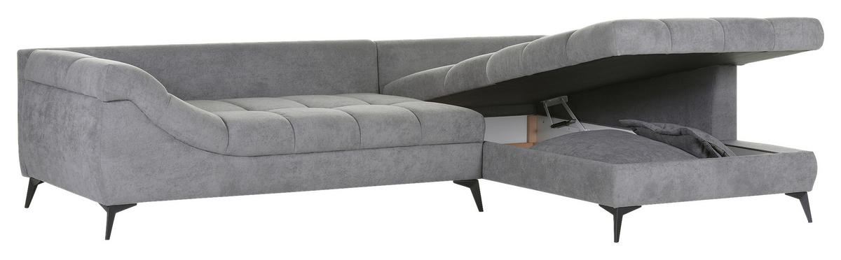 ECKSOFA Grau Flachgewebe  - Schwarz/Grau, Design, Textil/Metall (307/224cm) - Stylife