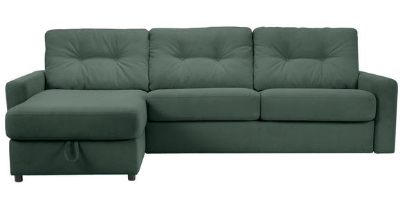 ECKSOFA Dunkelgrün Webstoff Rückenkissen, Bettkasten, Schlaffunktion, Rücken echt, Matratze  - Dunkelgrün/Schwarz, KONVENTIONELL, Kunststoff/Textil (160/270cm) - Carryhome