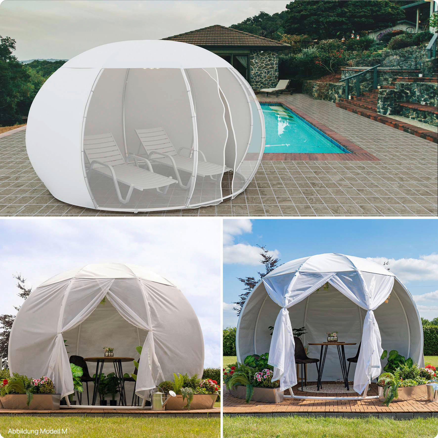 PAVILLON 303/230/303 cm Aluminium - Silberfarben/Weiß, Basics, Textil/Metall (303/230/303cm)