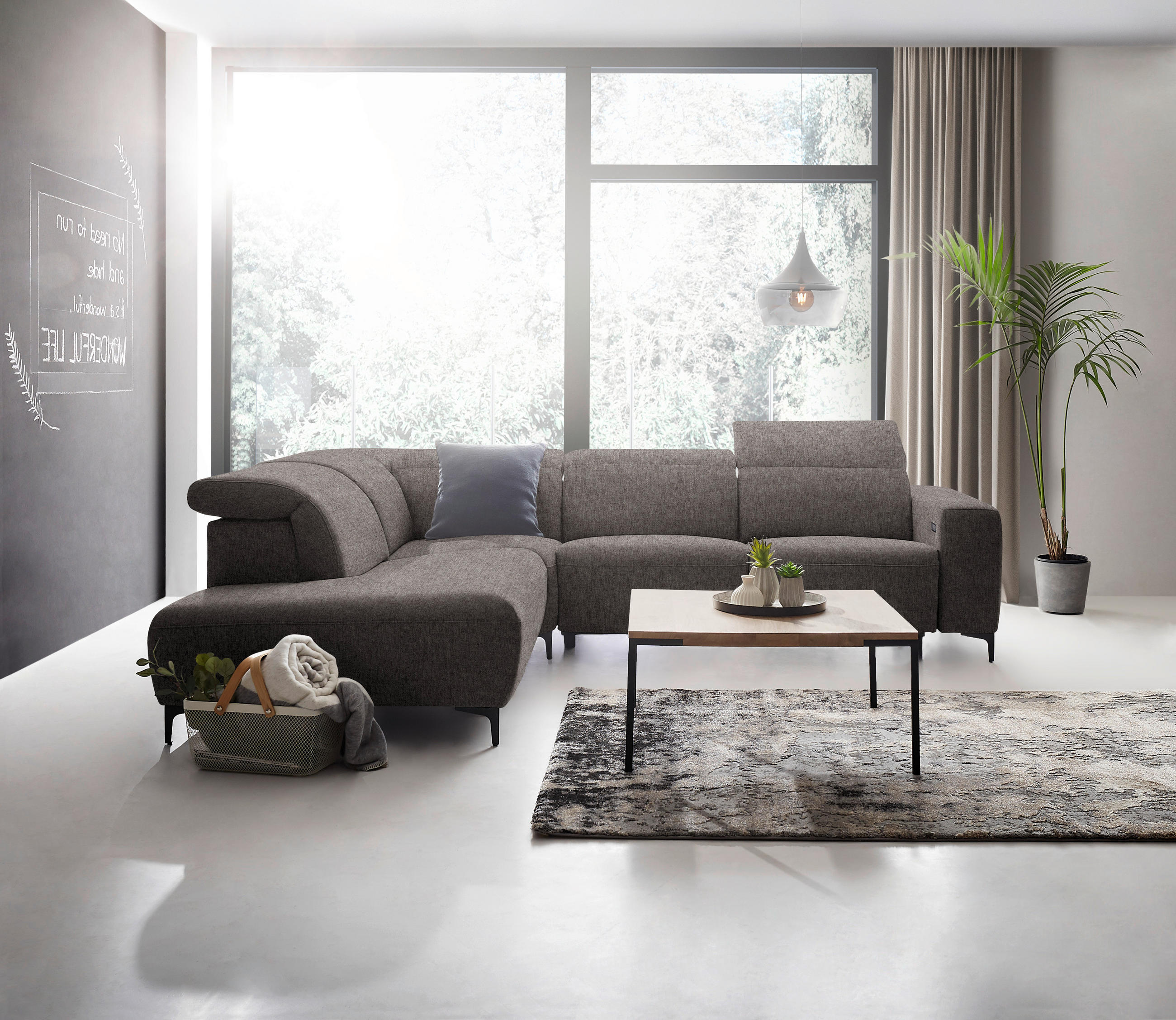 ECKSOFA Graubraun Flachgewebe  - Graubraun/Schwarz, Design, Textil/Metall (238/290cm) - Pure Home Lifestyle