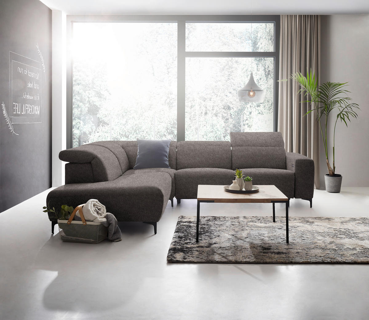 ECKSOFA Graubraun Flachgewebe  - Graubraun/Schwarz, Design, Textil/Metall (238/290cm) - Pure Home Lifestyle