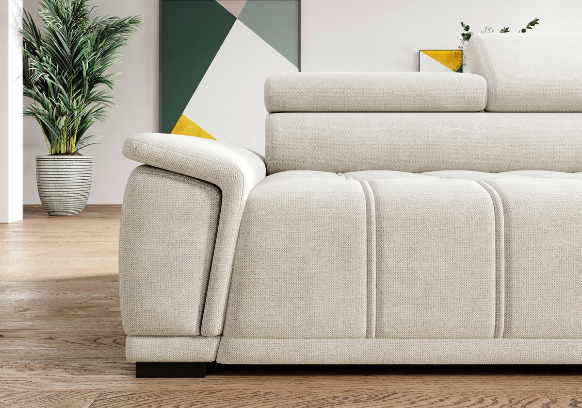 HÖRNSOFFA i chenille, vävt tyg sandfärgad  - sandfärgad/svart, Modern, textil/plast (283/106cm) - MID.YOU