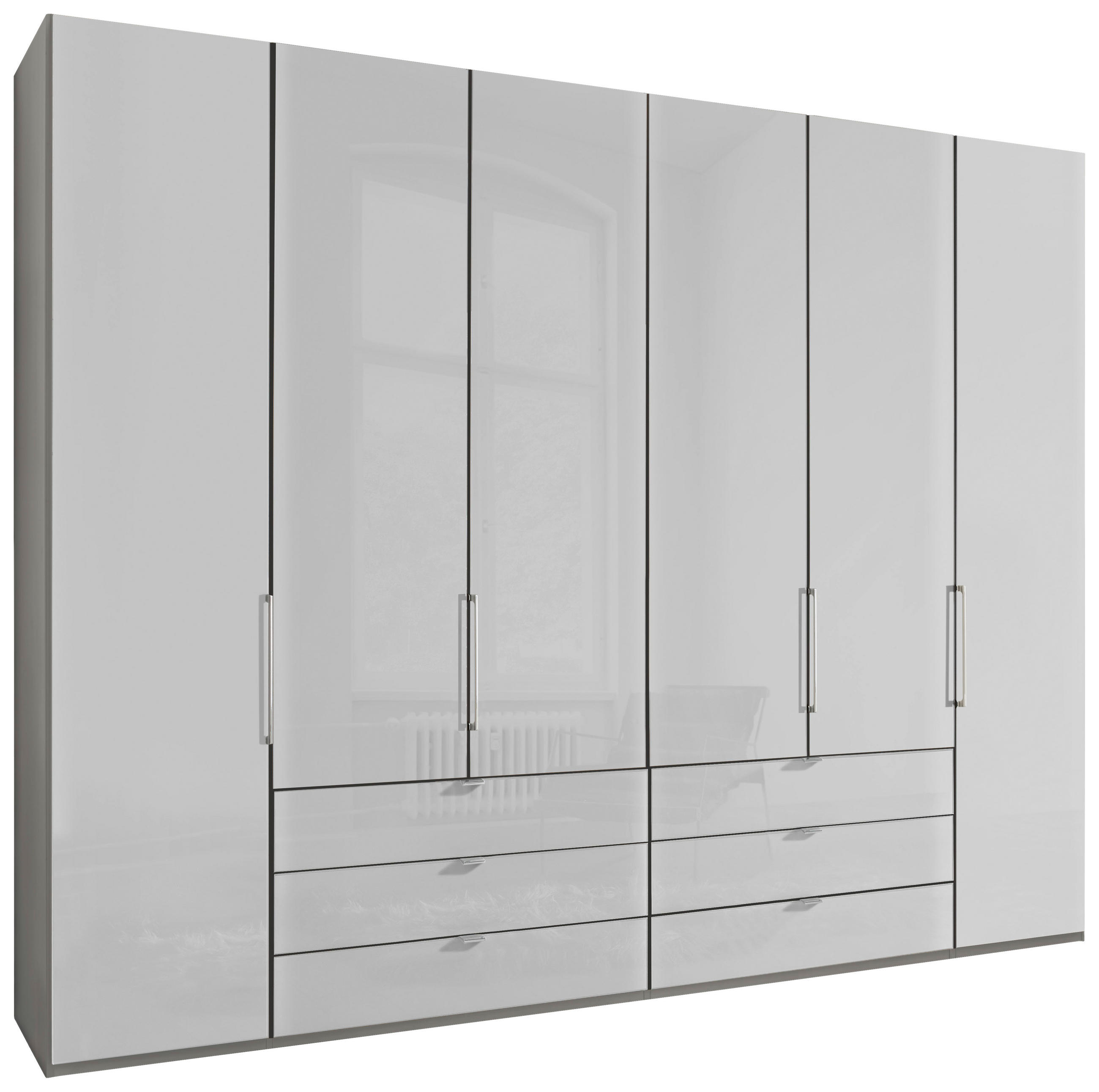 DREHTÜRENSCHRANK Grau, Weiss  - Chromfarben/Weiss, Konventionell, Glas/Holzwerkstoff (300/216/58cm) - Dieter Knoll