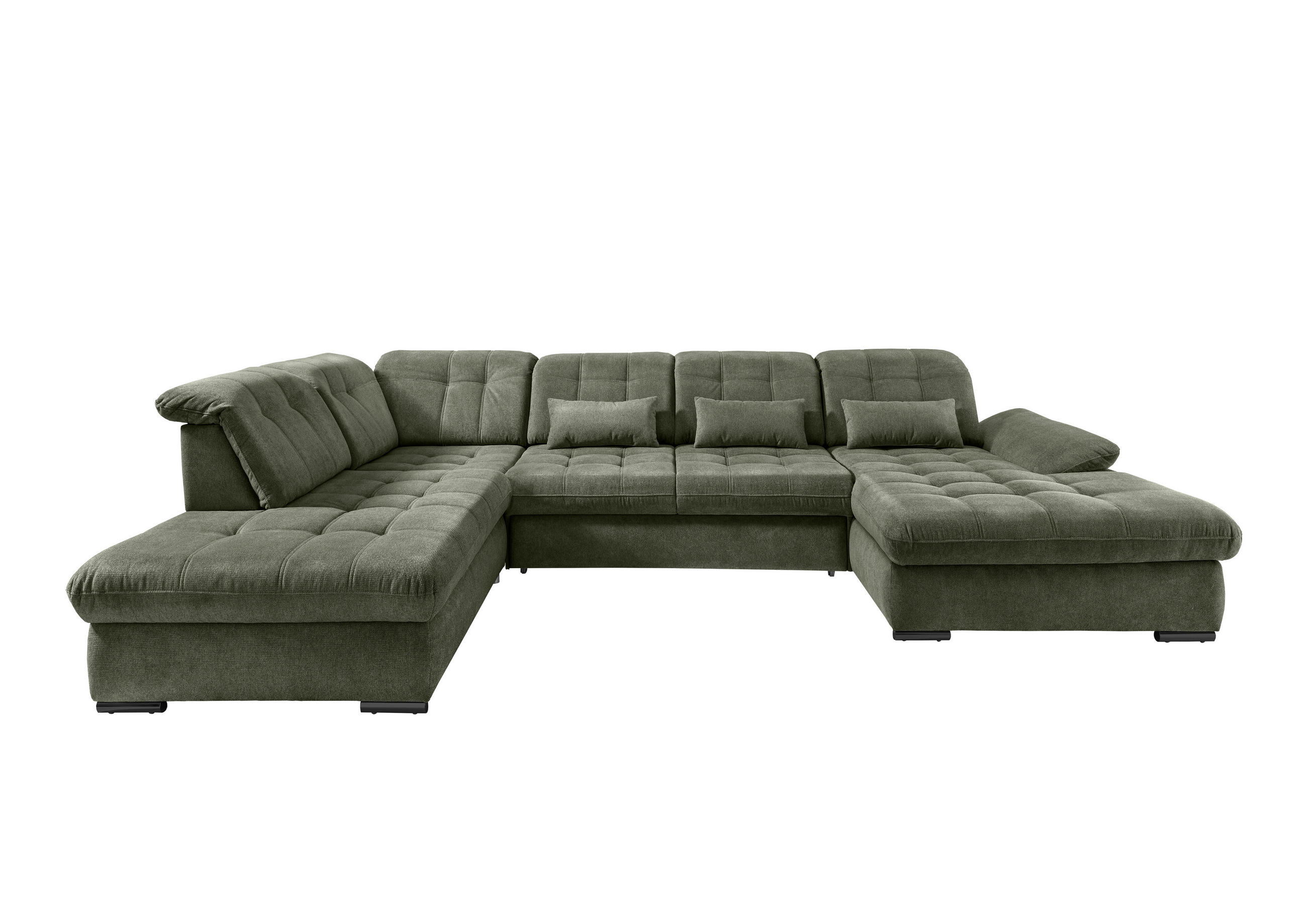 WOHNLANDSCHAFT in Chenille Dunkelgrün  - Dunkelgrün/Schwarz, Modern, Textil/Metall (252/387/184cm) - Livetastic