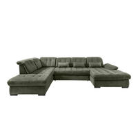 WOHNLANDSCHAFT in Chenille Dunkelgrün  - Dunkelgrün/Schwarz, Modern, Textil/Metall (252/387/184cm) - Livetastic