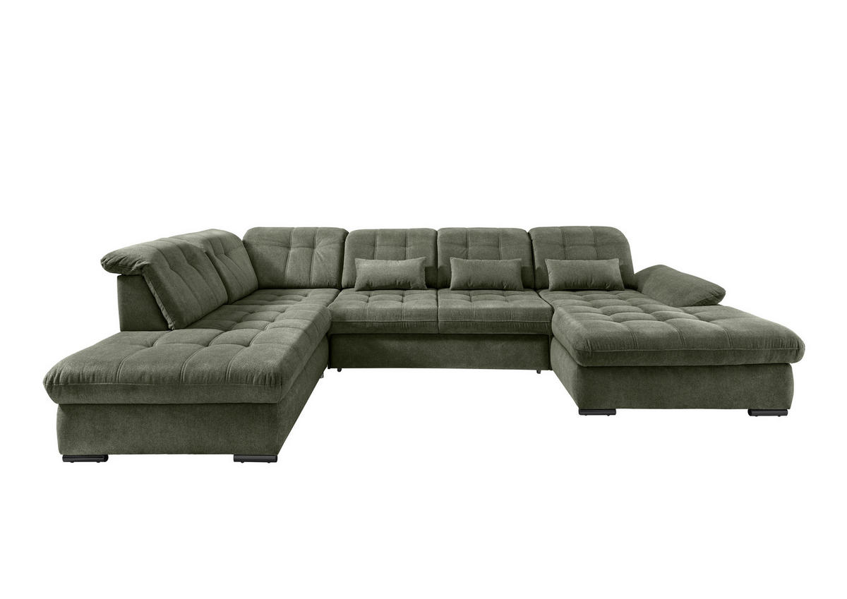 WOHNLANDSCHAFT in Chenille Dunkelgrün  - Dunkelgrün/Schwarz, Modern, Textil/Metall (252/387/184cm) - Livetastic
