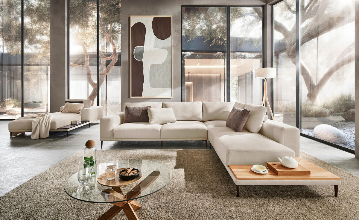 ECKSOFA Naturfarben Leinwand  - Schwarz/Naturfarben, Design, Textil/Metall (318/271cm) - Emilio Belluti