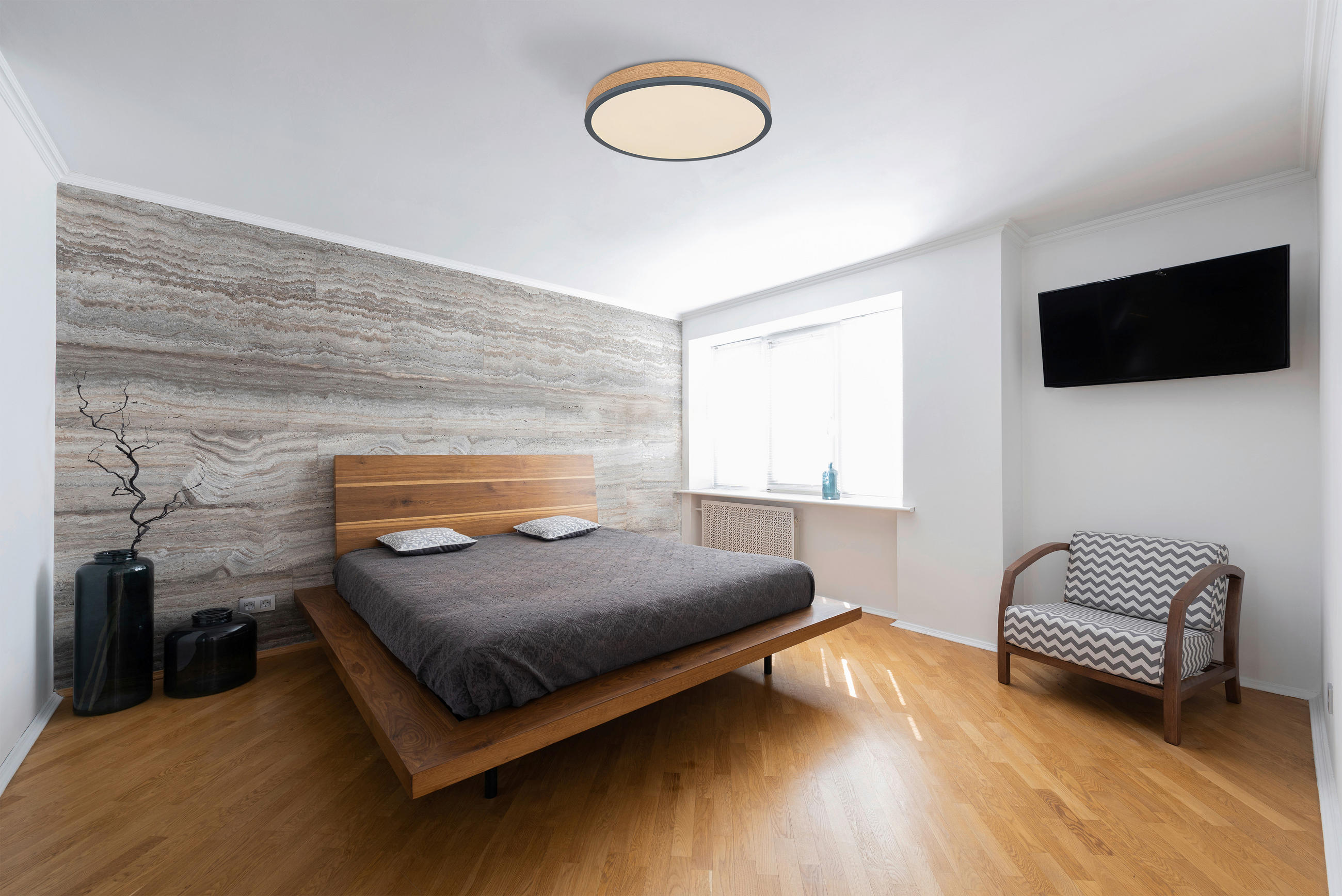 LED-DECKENLEUCHTE DORO 45/8,5 cm   - Dunkelbraun/Opal, KONVENTIONELL, Holzwerkstoff/Kunststoff (45/8,5cm) - Globo