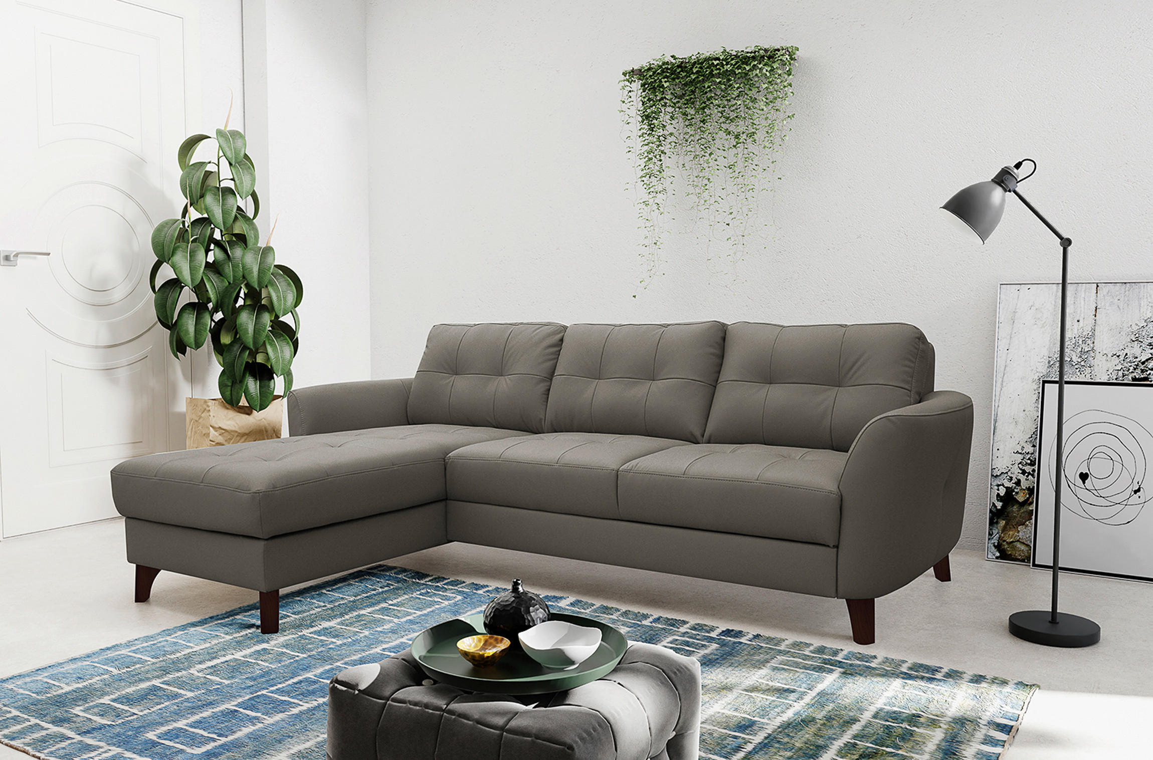 ECKSOFA Schlammfarben Echtleder Lederlook  - Schlammfarben/Buchefarben, Design, Leder/Holz (238/168cm) - Livetastic
