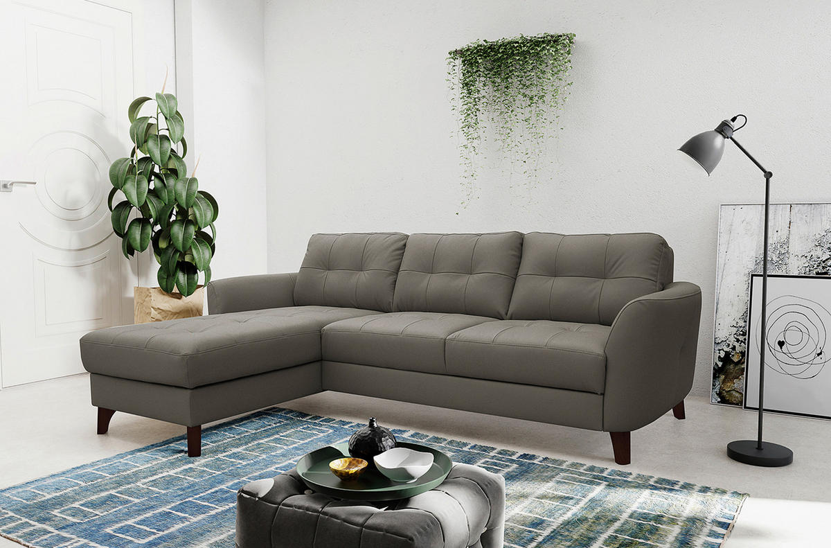ECKSOFA in Lederlook Echtleder Schlammfarben  - Schlammfarben/Buchefarben, Design, Leder/Holz (238/168cm) - Livetastic