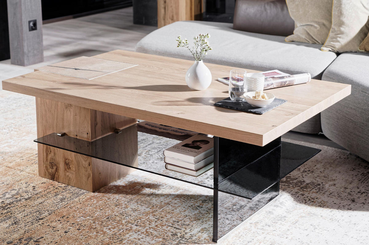 COUCHTISCH Altholz, Eiche furniert ESG, Parsolglas 123,8/75/50 cm rechteckig Grau, Eichefarben  - Eichefarben/Grau, Design, Glas/Holz (123,8/75/50cm) - Voglauer