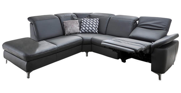 ECKSOFA in Echtleder Anthrazit  - Chromfarben/Anthrazit, KONVENTIONELL, Leder/Metall (242/289cm) - Cantus