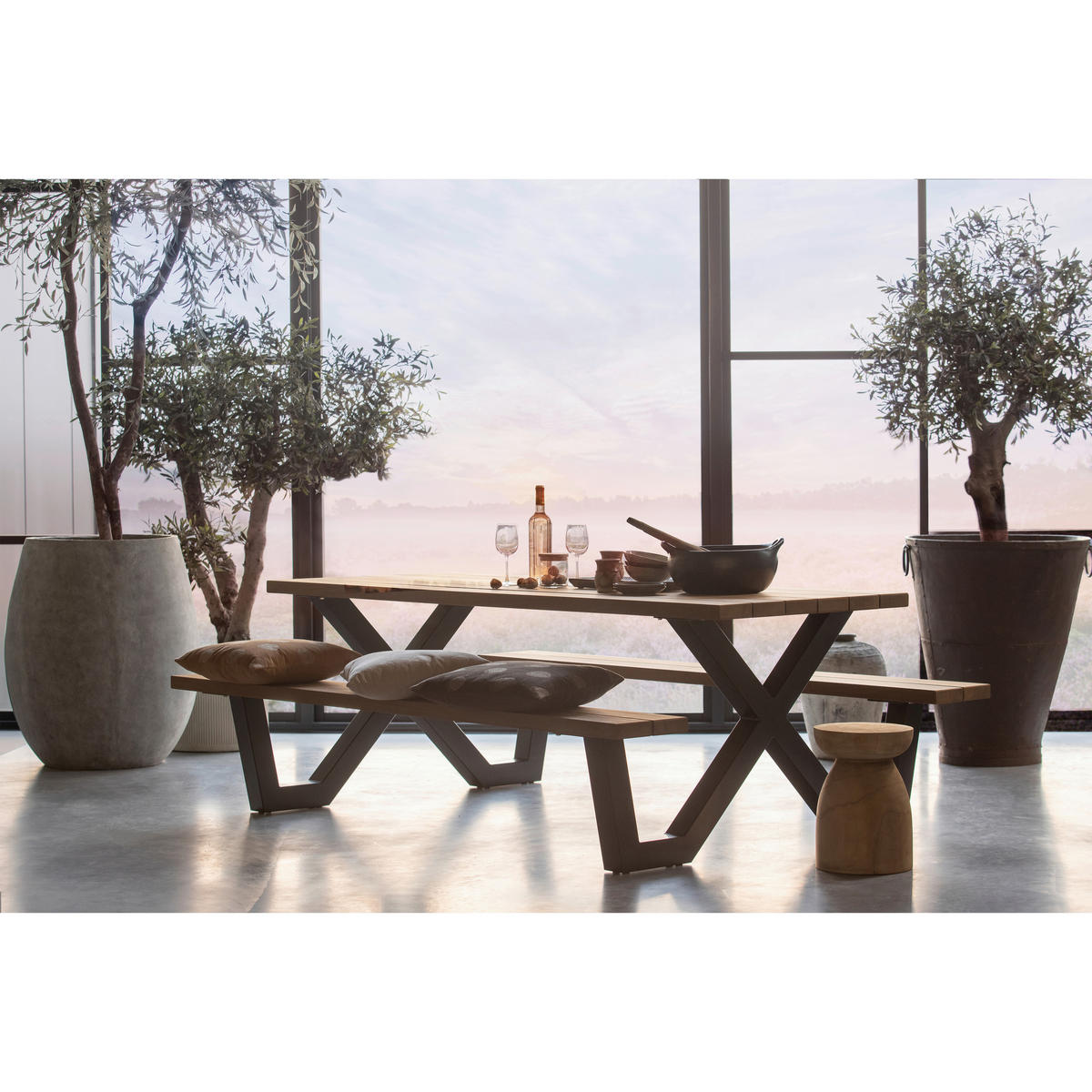 GARTENTISCHGRUPPE Abachivollmassiv  - Schwarz/Naturfarben, MODERN, Holz (206/145/75cm) - Livetastic