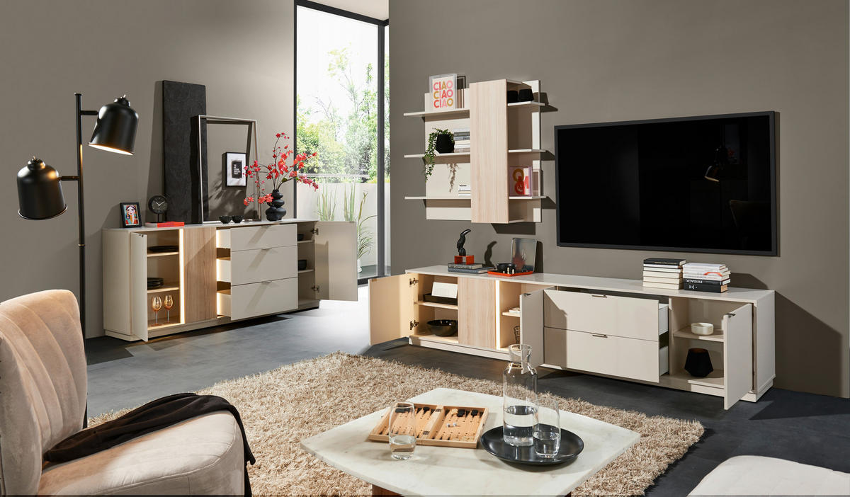 WOHNWAND  in Kaschmir  238/202/40 cm  - Kaschmir/Silberfarben, Design, Holzwerkstoff/Kunststoff (238/202/40cm) - MID.YOU