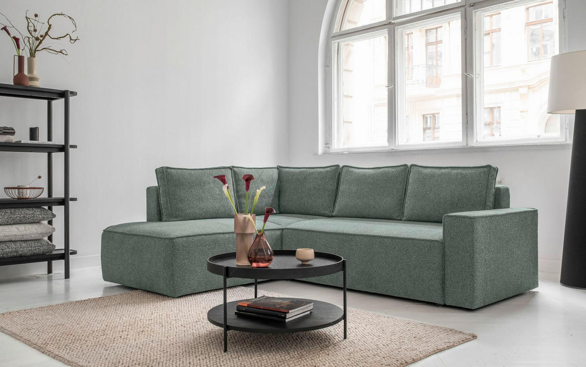 KUTNA GARNITURA tekstil  zelena   - bijela/siva, Design, tekstil/plastika (194/246cm) - MID.YOU