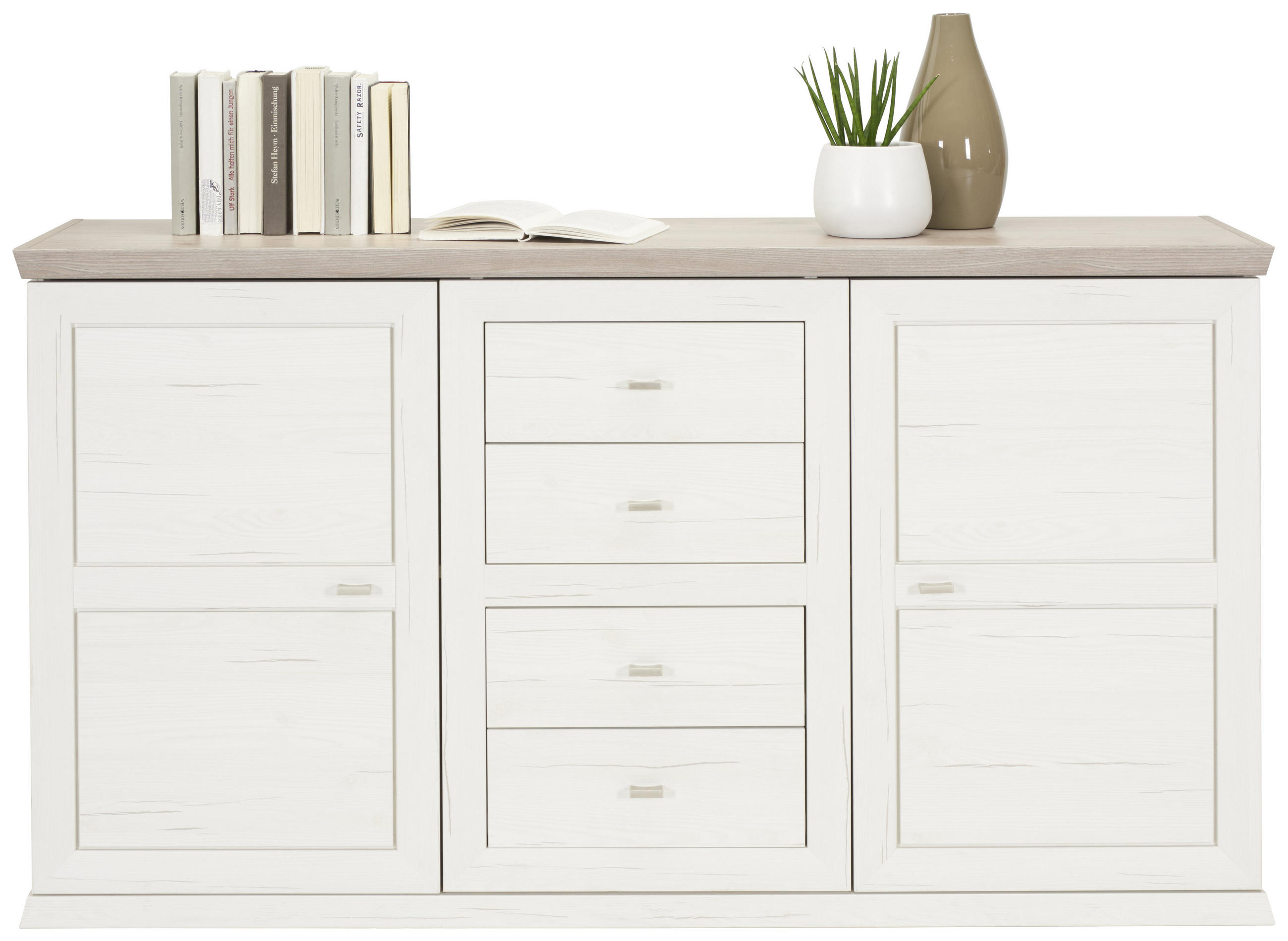 SIDEBOARD Grau, Weiß Einlegeböden - Weiß/Grau, LIFESTYLE, Holzwerkstoff/Metall (160/89/43cm) - Hom`in