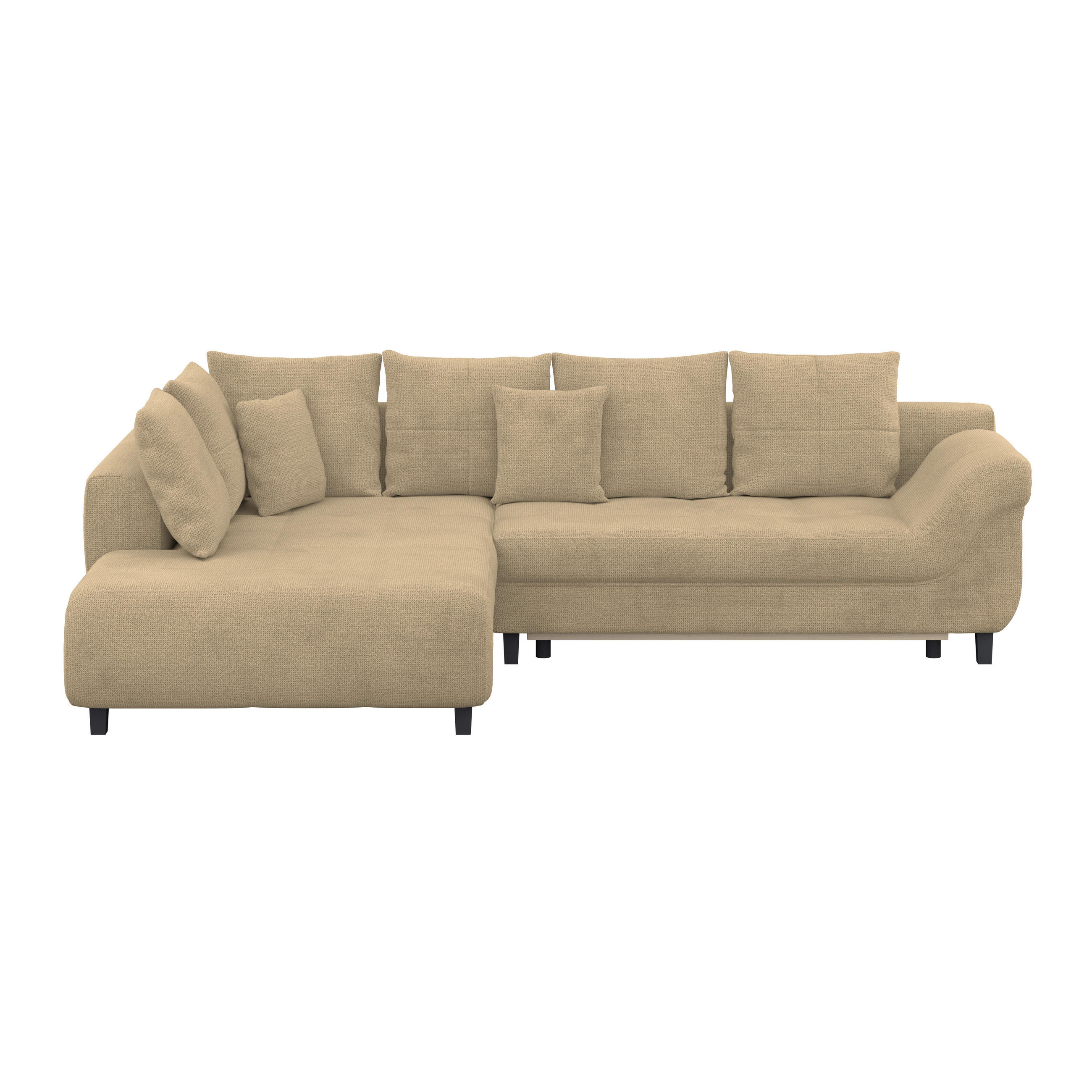 ECKSOFA MENDOZA NEW Beige Chenille, Struktur Zierkissen, Rückenkissen, Bettkasten  - Beige/Schwarz, KONVENTIONELL, Textil (197/309cm) - MID.YOU