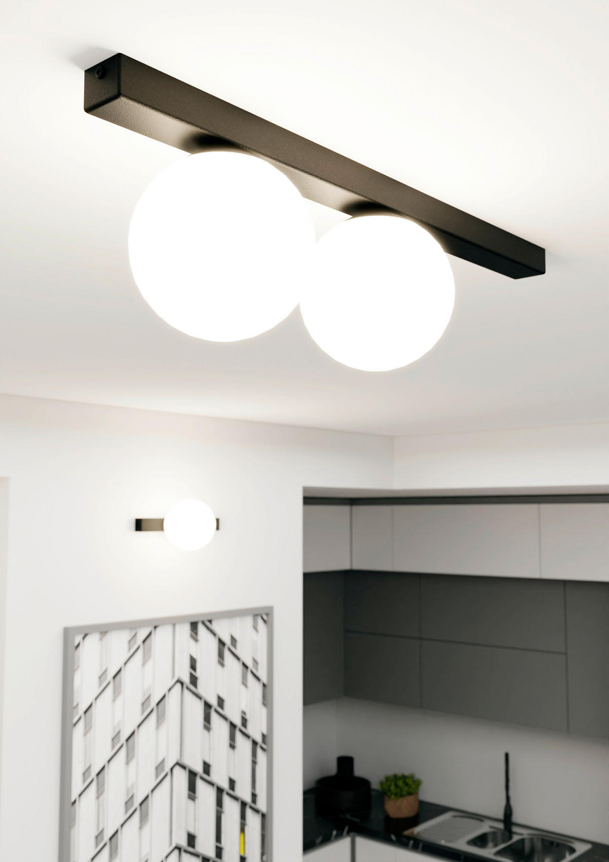 DECKENLEUCHTE 60/14/17 cm  - Schwarz, KONVENTIONELL, Glas/Metall (60/14/17cm)