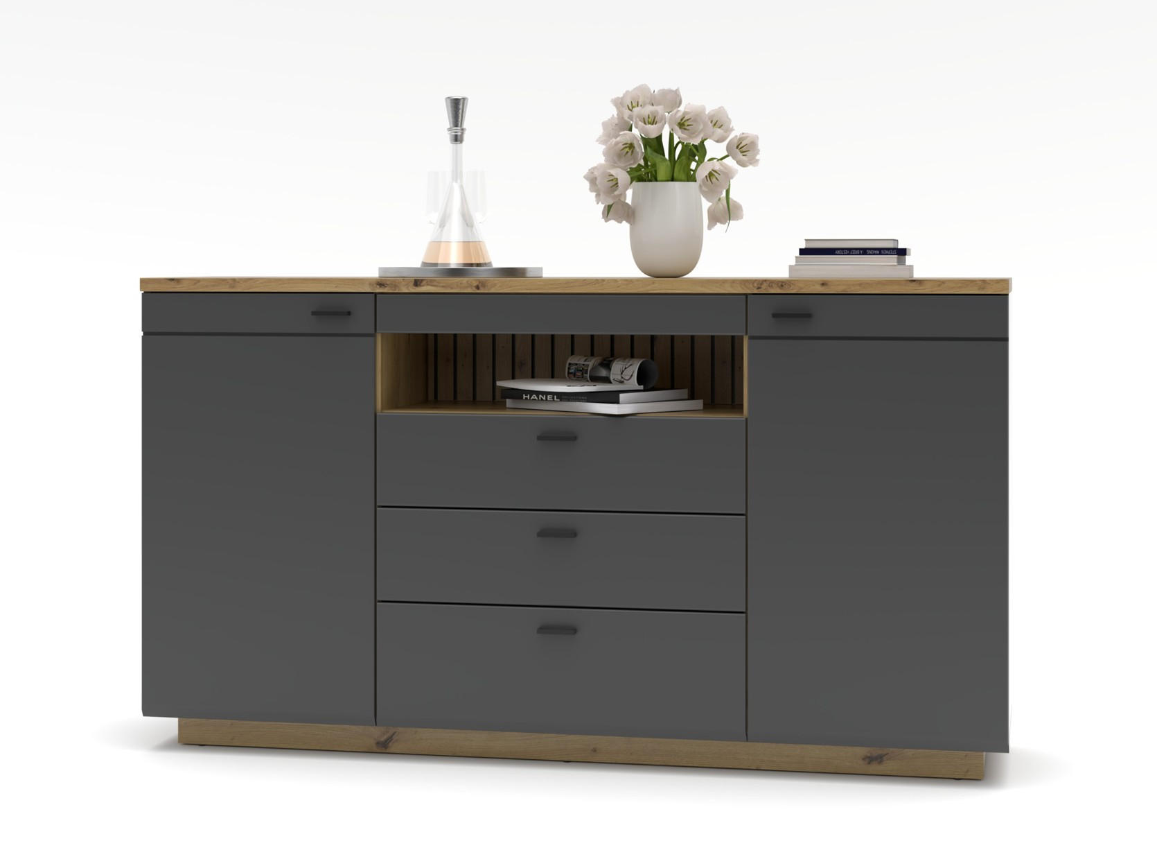 SIDEBOARD  in 175/98/47 cm  - Graphitfarben/Schwarz, Design, Holzwerkstoff/Metall (175/98/47cm) - MID.YOU