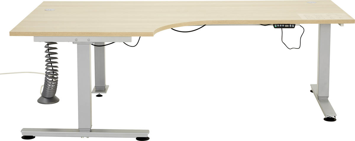 SCHREIBTISCH 200/120/63,5-128,5 cm  in Silberfarben, Eichefarben  - Eichefarben/Silberfarben, KONVENTIONELL, Holzwerkstoff/Metall (200/120/63,5-128,5cm) - Venda