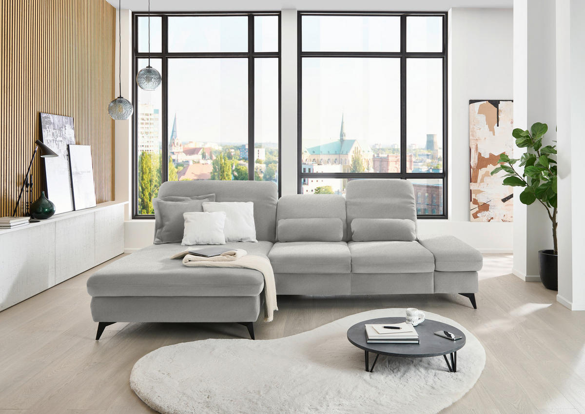 ECKSOFA Chenille Cappuccino  - Schwarz/Cappuccino, Design, Textil/Metall (198/288cm) - Beldomo Style