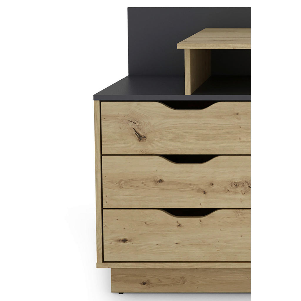 Thumbnail - Mid.you Schreibtisch, Eiche Artisan, Anthrazit, Holzwerkstoff, 3 Schubladen, rechteckig, 51.5x83.5x138 cm, Stauraum, sei...