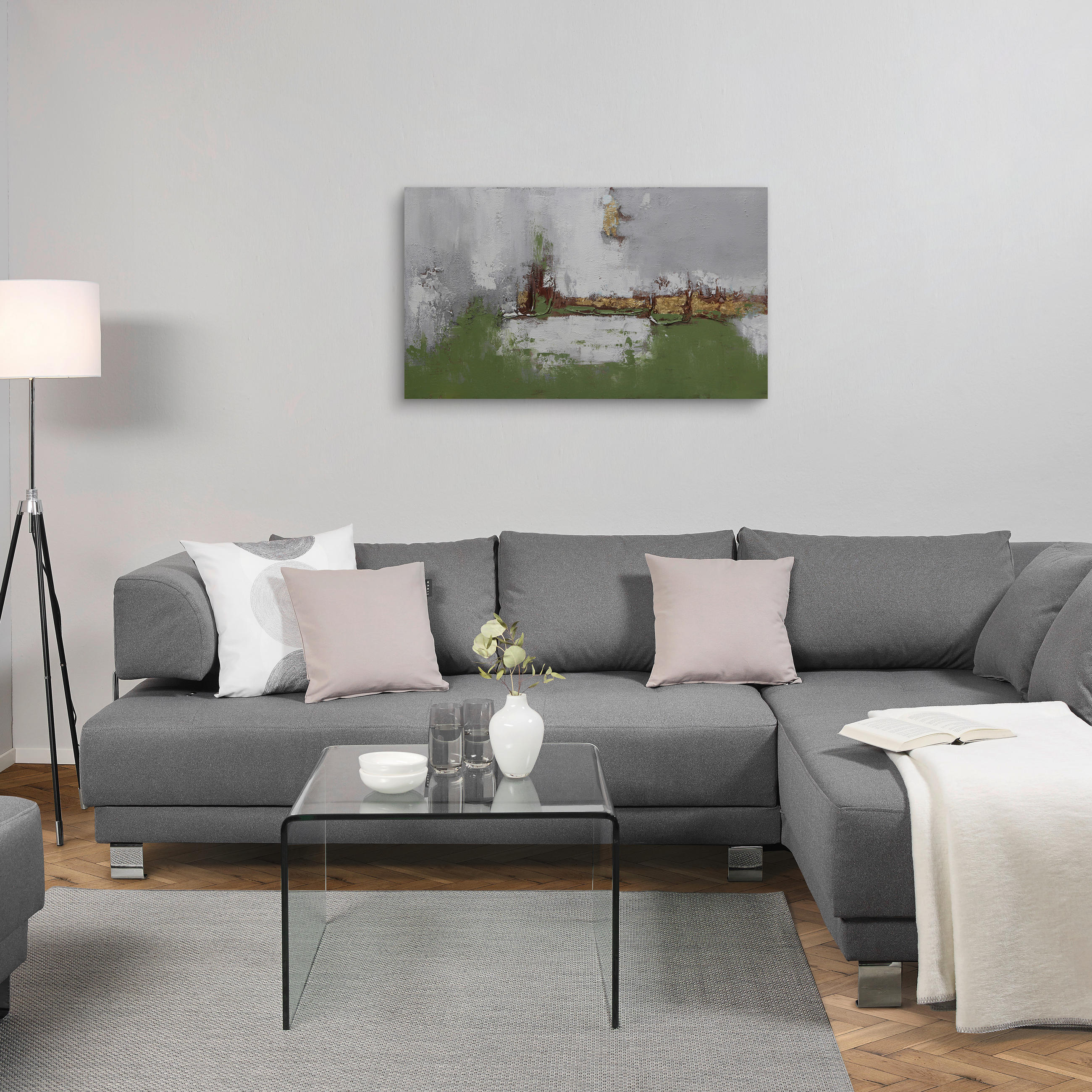 OLJNA SLIKA  120/70 cm   - siva/zelena, Design, tekstil/les (120/70cm) - Monee