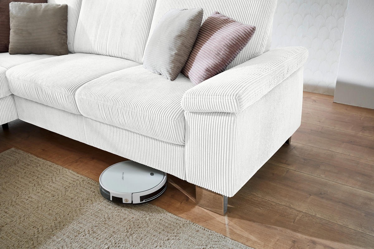 ECKSOFA in Cord Creme  - Edelstahlfarben/Creme, Konventionell, Textil/Metall (200/248cm) - Beldomo System