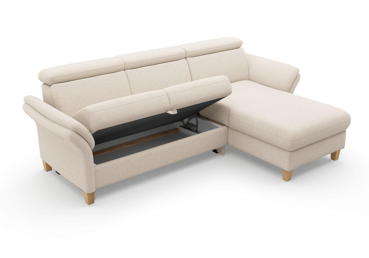 ECKSOFA GLENDALE E Creme Flachgewebe  - Eichefarben/Creme, KONVENTIONELL, Holz/Textil (253/166cm) - Sit & More