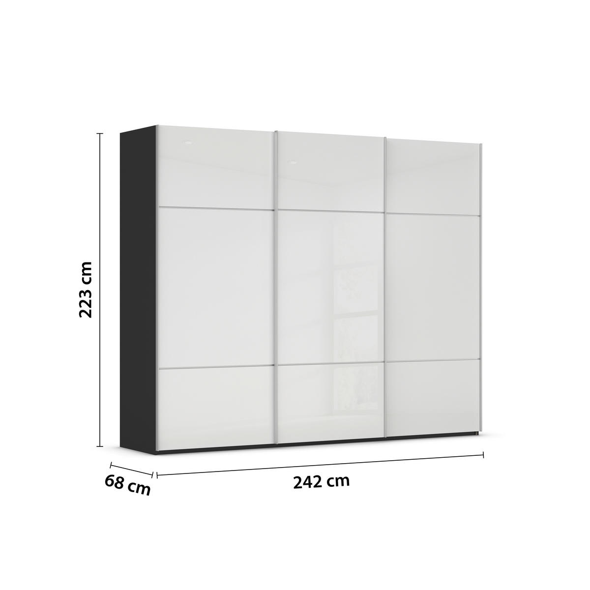 SCHWEBETÜRENSCHRANK in Schwarz, Weiss  - Weiss/Alufarben, Konventionell, Glas/Holzwerkstoff (242/223/68cm) - Novel