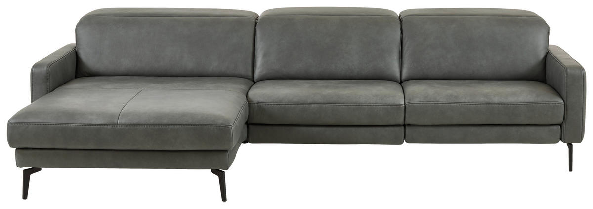 ECKSOFA  in Echtleder Anthrazit  179/323 cm  - Anthrazit/Schwarz, Design, Leder/Metall (179/323cm) - Dieter Knoll