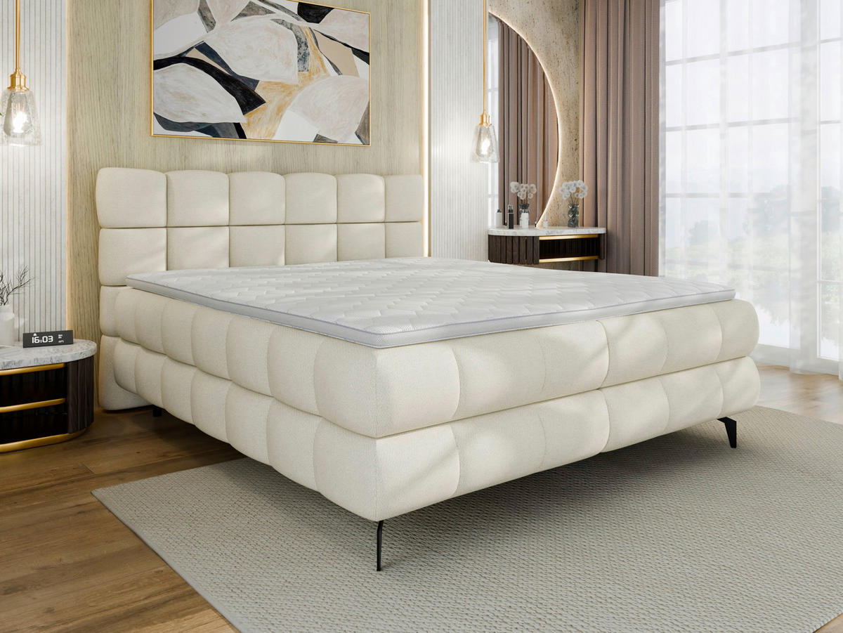 BOXBETT 160/200 cm,  in Weiß, Bettkasten, Topper, H3 + H3 = fest  - Schwarz/Weiß, Trend, Textil/Metall (160/200cm) - Esposa