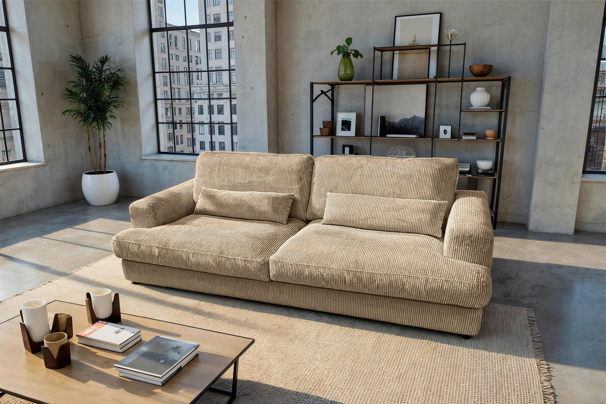 MEGASOFA Cord Braun  - Schwarz/Braun, MODERN, Kunststoff/Textil (260/85/112cm) - Lomoco