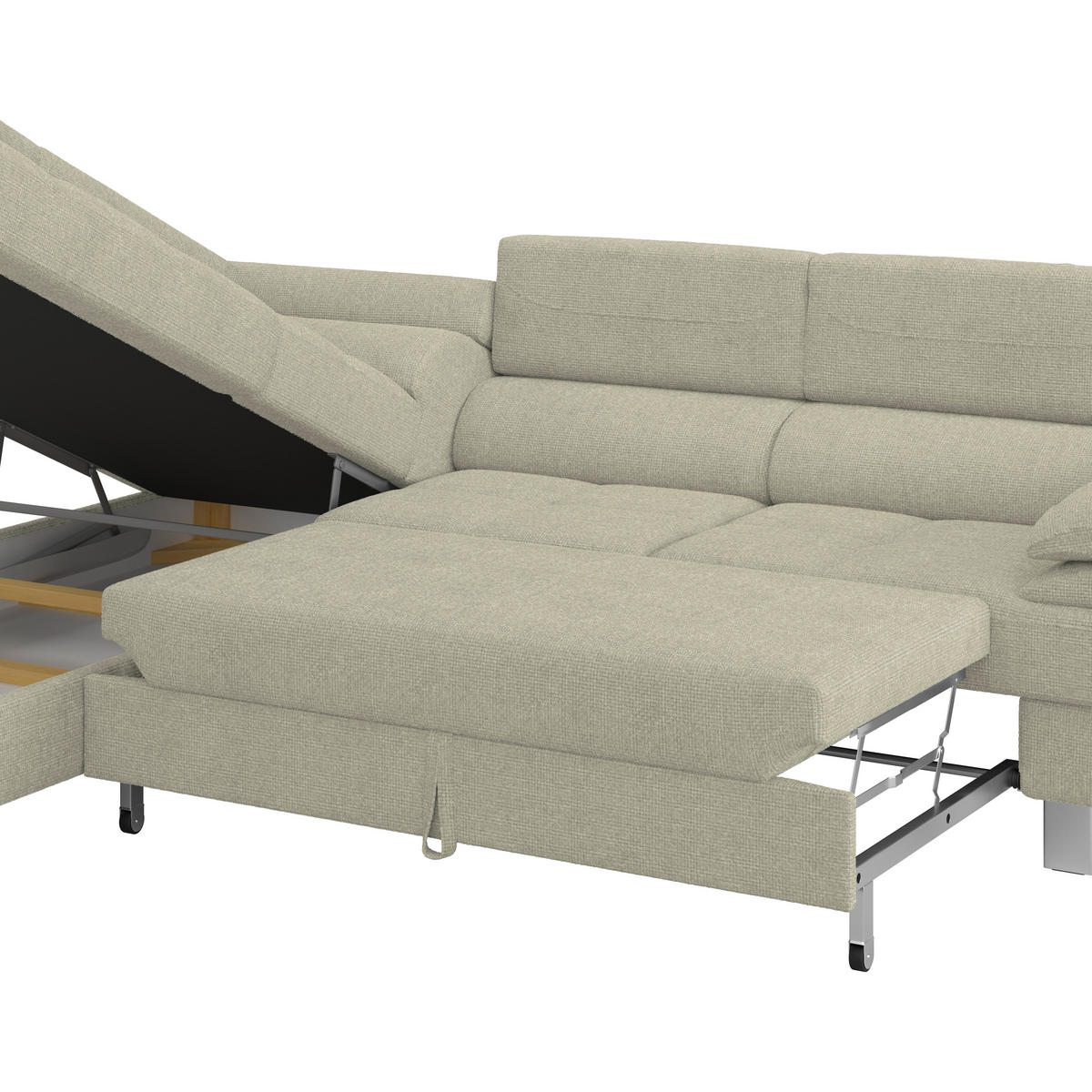 ECKSOFA Sandfarben Drell  - Sandfarben, MODERN, Textil/Metall (230/270cm) - MID.YOU