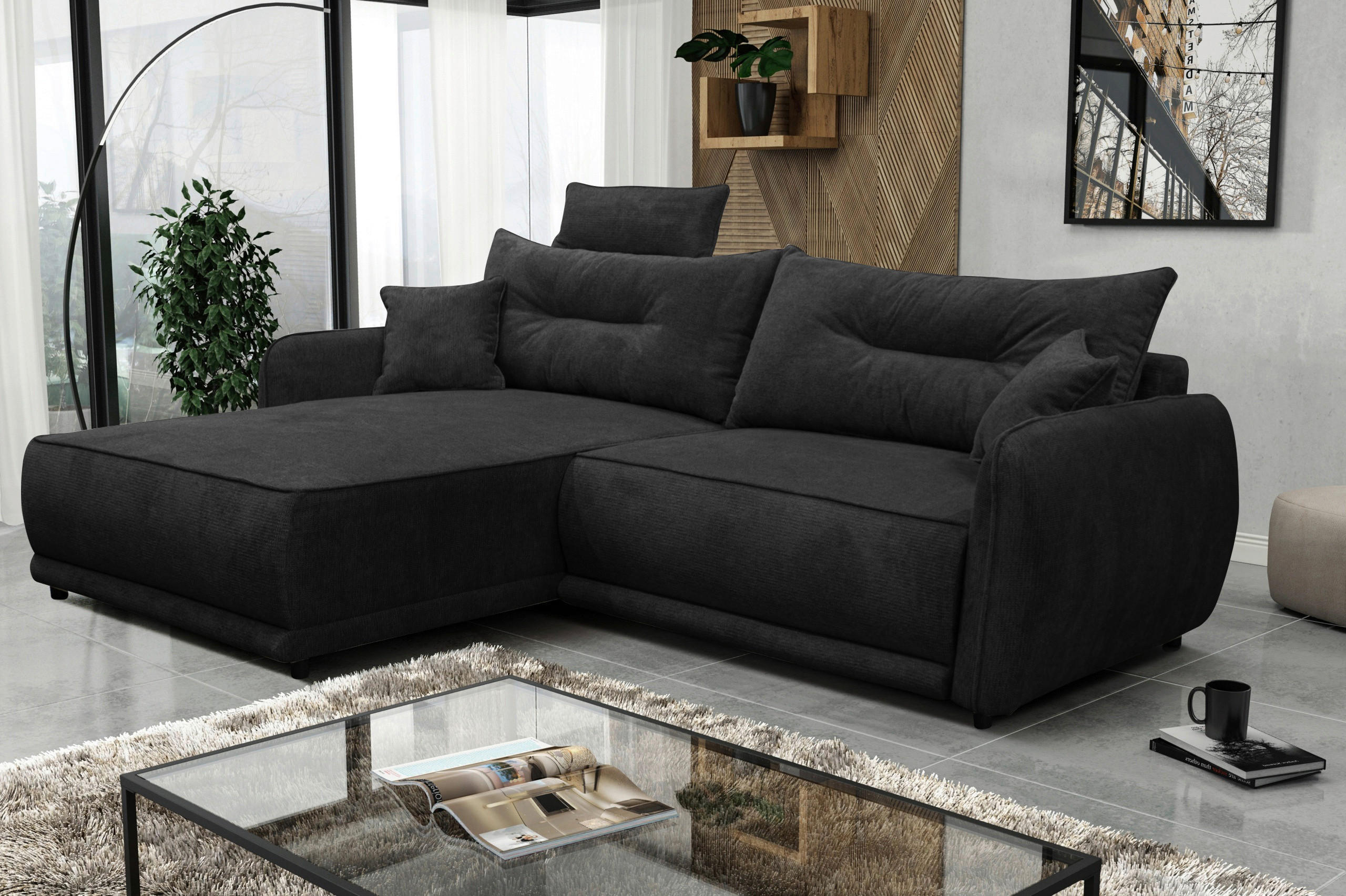 ECKSOFA  FRESH Anthrazit Struktur  - Anthrazit/Beige, Design, Kunststoff/Textil (195/264cm) - MID.YOU