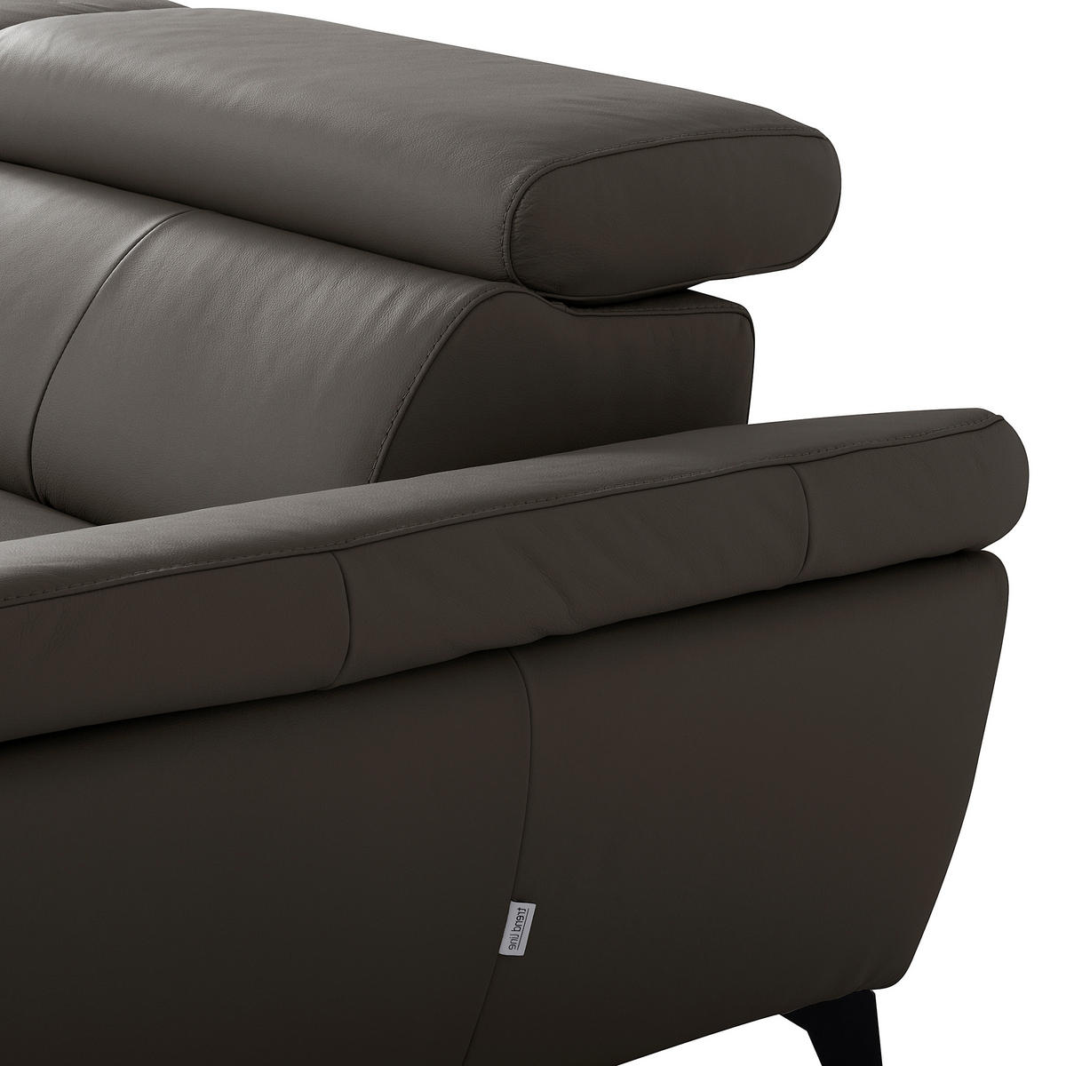 ECKSOFA SONO in Lederlook Echtleder Dunkelbraun Armteilverstellung, Kopfteilverstellung  252/179 cm  - Dunkelbraun/Schwarz, Design, Leder/Textil (252/179cm) - Livetastic