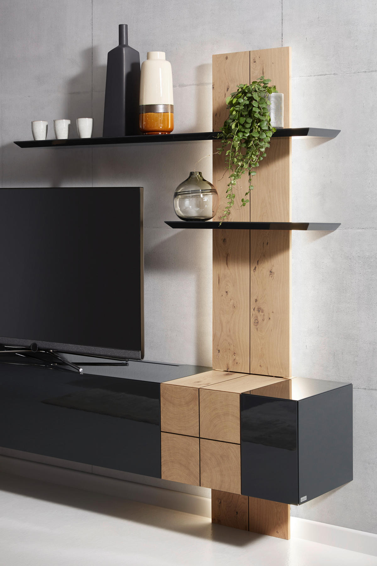 WOHNWAND  in Eichefarben, Dunkelgrau  325/190/52 cm  - Eichefarben/Dunkelgrau, Design, Holz/Holzwerkstoff (325/190/52cm) - Ambiente