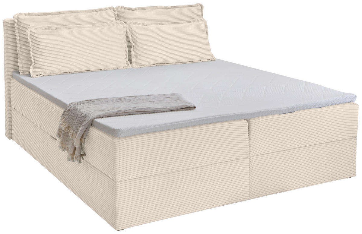 BOXBETT 180/200 cm,  in Beige, Kissen, Bettkasten, Topper, H3 + H3 = fest  - Beige/Schwarz, Design, Kunststoff/Textil (180/200cm) - Chameo