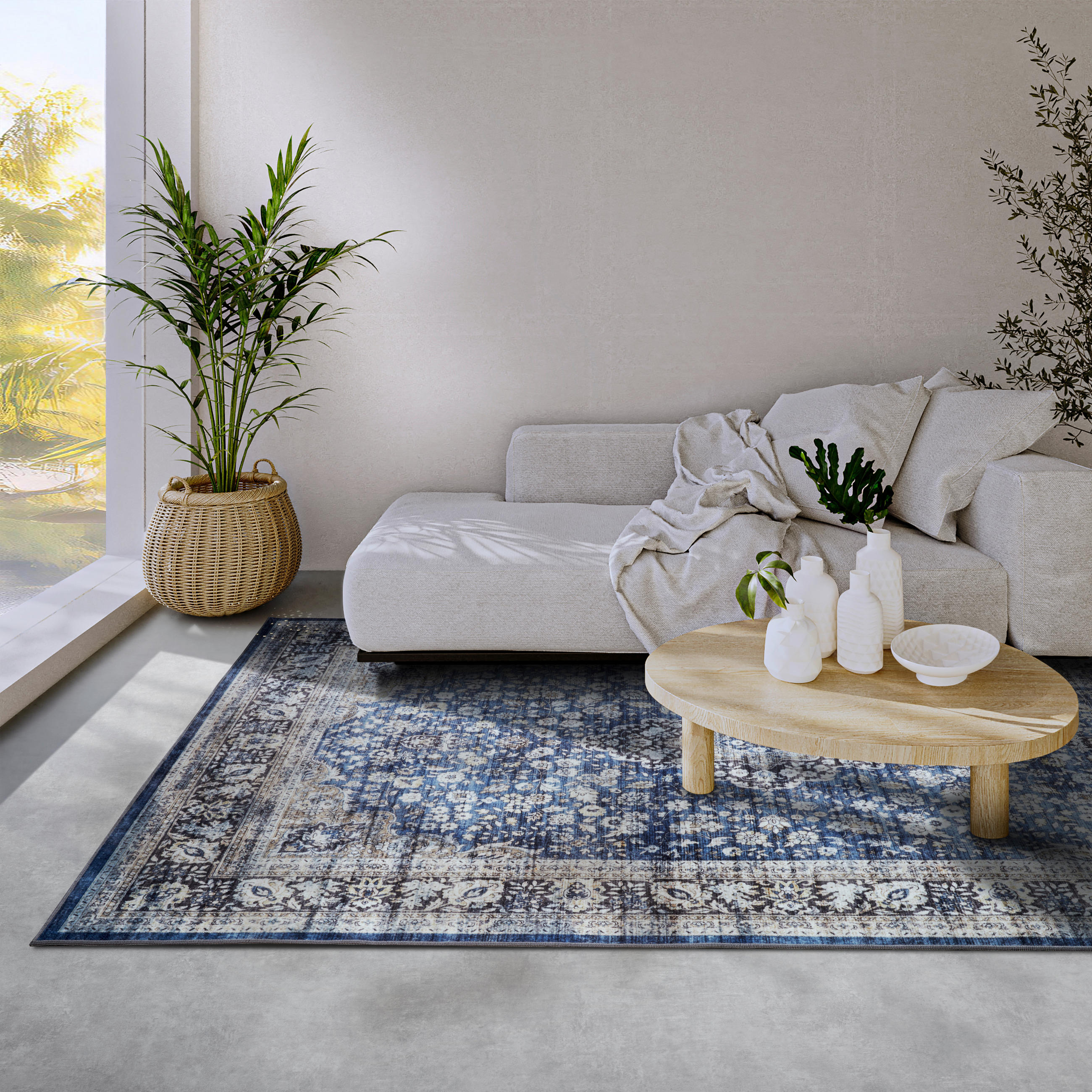 VINTAGE-TEPPICH 120/160/160 cm Asya Creme, Dunkelblau  - Creme/Dunkelblau, Design, Kunststoff/Textil (120/160/160cm)