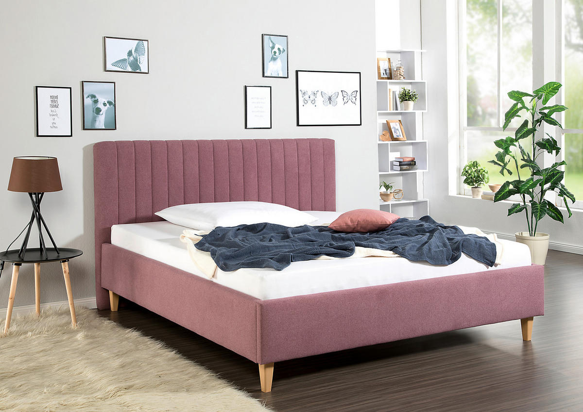 POLSTERBETT 200/200 cm,  in Beere,  - Beere/Naturfarben, MODERN, Holz/Textil (200/200cm) - Livetastic