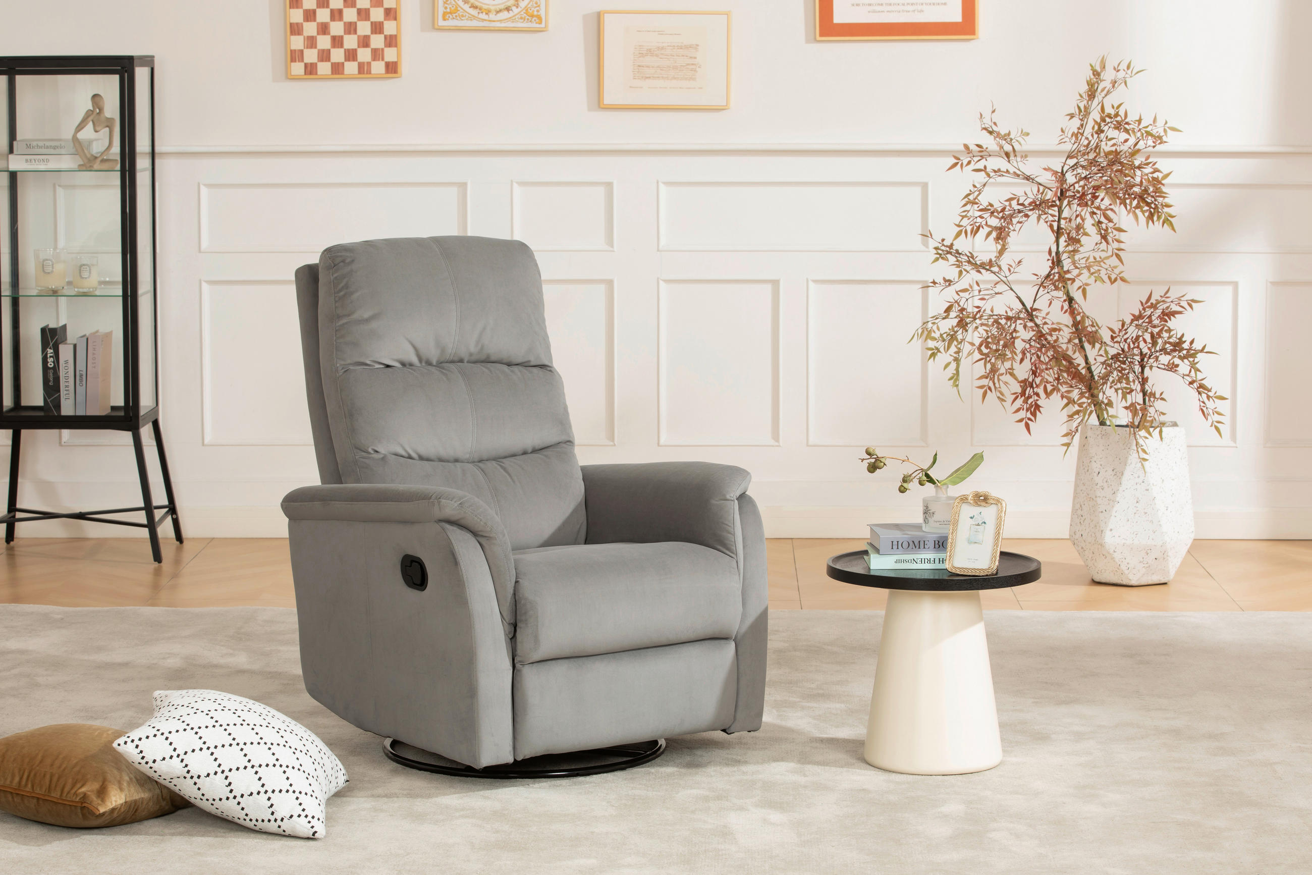 FERNSEHSESSEL mit Samt Grau - Schwarz/Grau, KONVENTIONELL, Textil/Metall (80/104-85/101-167cm) - MID.YOU