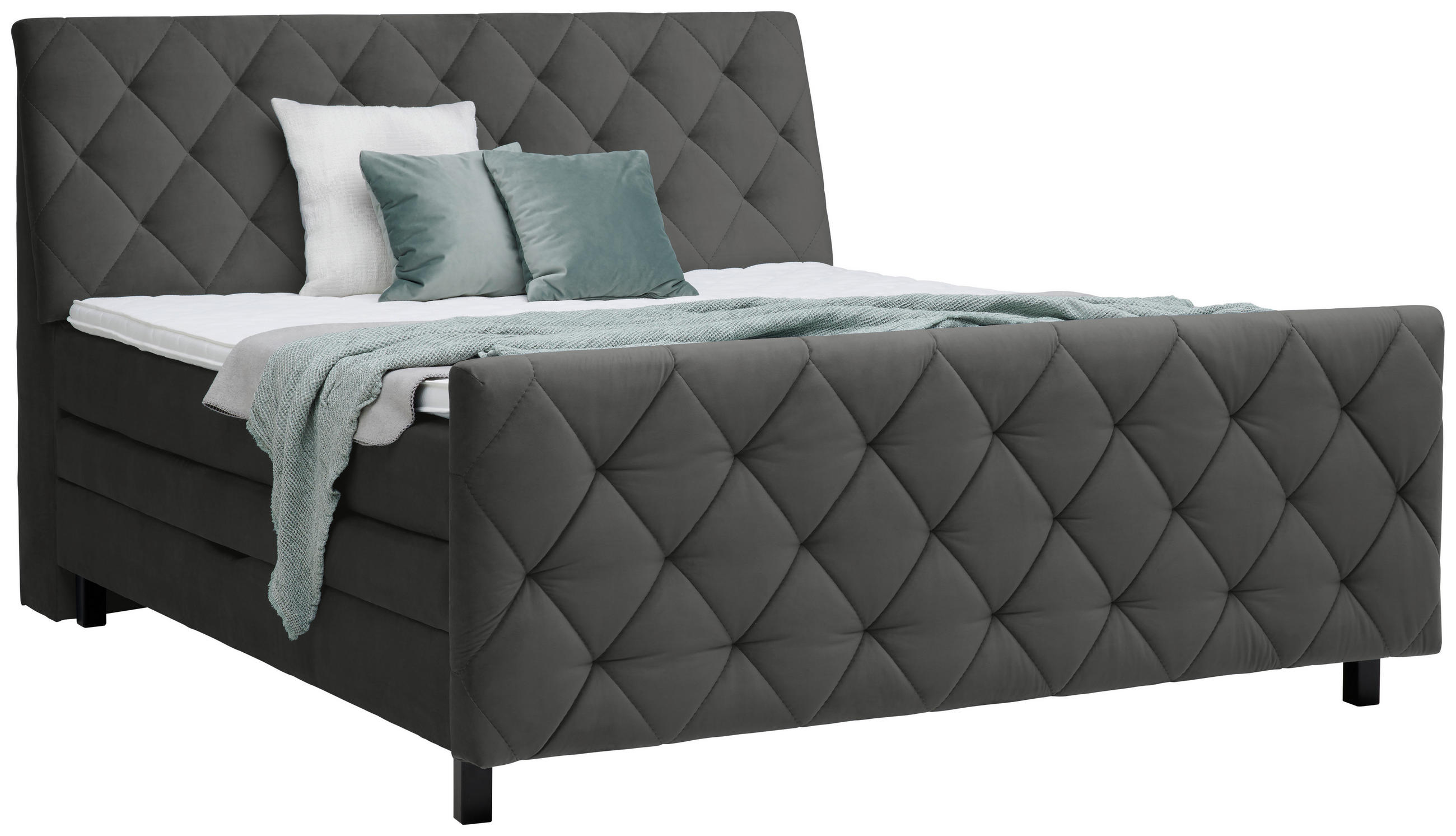 BOXSPRINGBETT 180/200 cm  in Grau  - Schwarz/Grau, KONVENTIONELL, Holz/Textil (180/200cm) - Ti'me