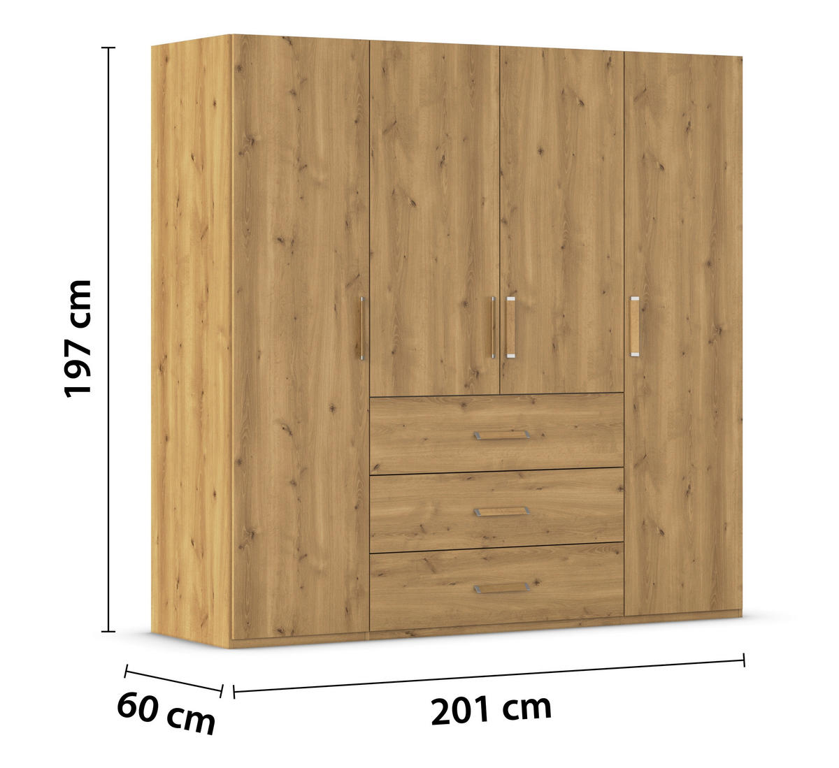 DREHTÜRENSCHRANK  in Eichefarben  - Eichefarben, Design, Holzwerkstoff/Kunststoff (201/197/60cm) - Novel