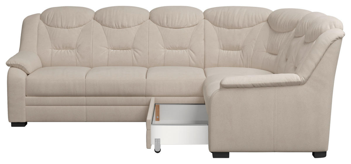 ECKSOFA in Chenille Beige  - Beige/Schwarz, Basics, Kunststoff/Textil (263/211cm) - MID.YOU