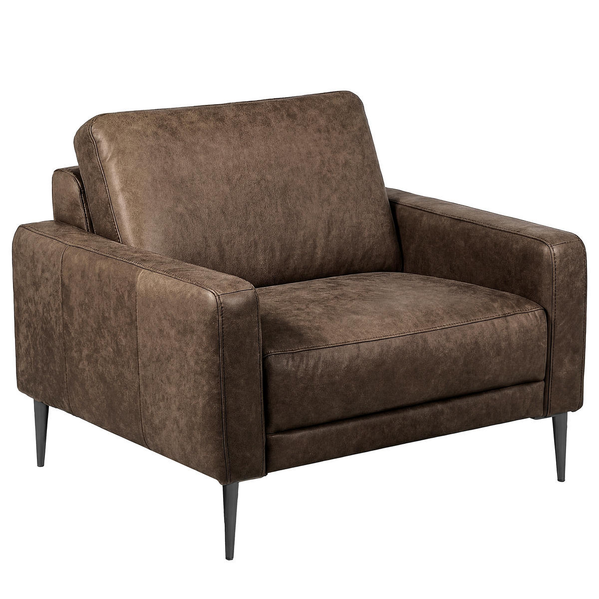 SESSEL  in Lederlook Echtleder Dunkelbraun  - Dunkelbraun/Schwarzchrom, Design, Leder/Textil (88cm) - Livetastic