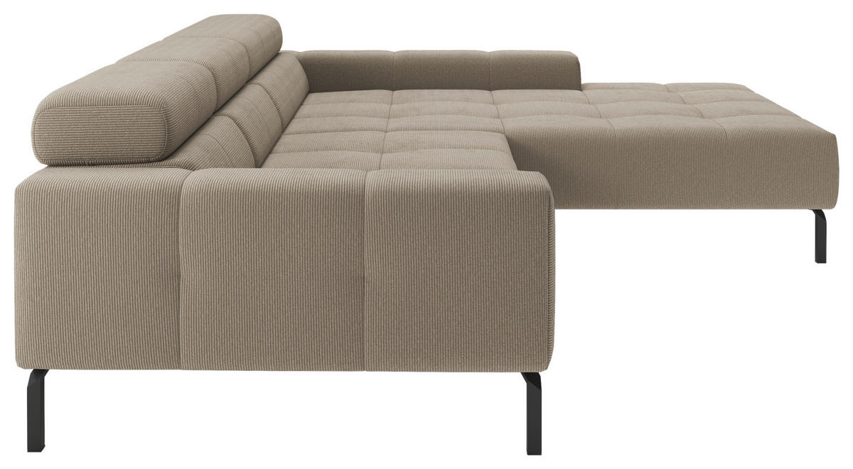 ECKSOFA Sandfarben Feincord Rücken echt, Kopfteilverstellung, Sitztiefenverstellung  - Sandfarben/Schwarz, KONVENTIONELL, Textil/Metall (293/226cm) - Hom`in