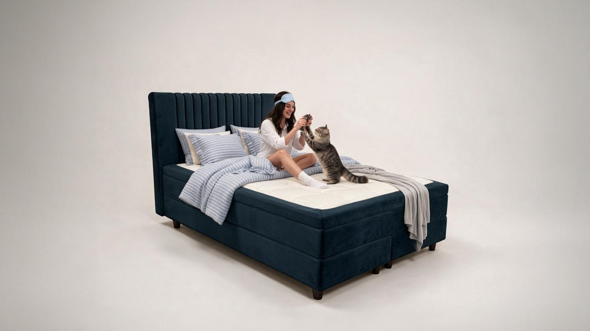 Boxspring 160x200, albastru - albastru, Modern, lemn/material pe bază de lemn - Esposa